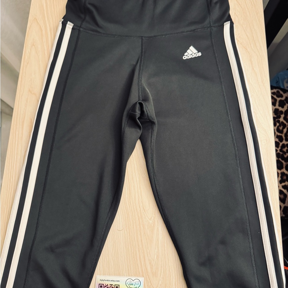 adidas Black Leggings with White 3-Stripes - Picture 3 of 5
